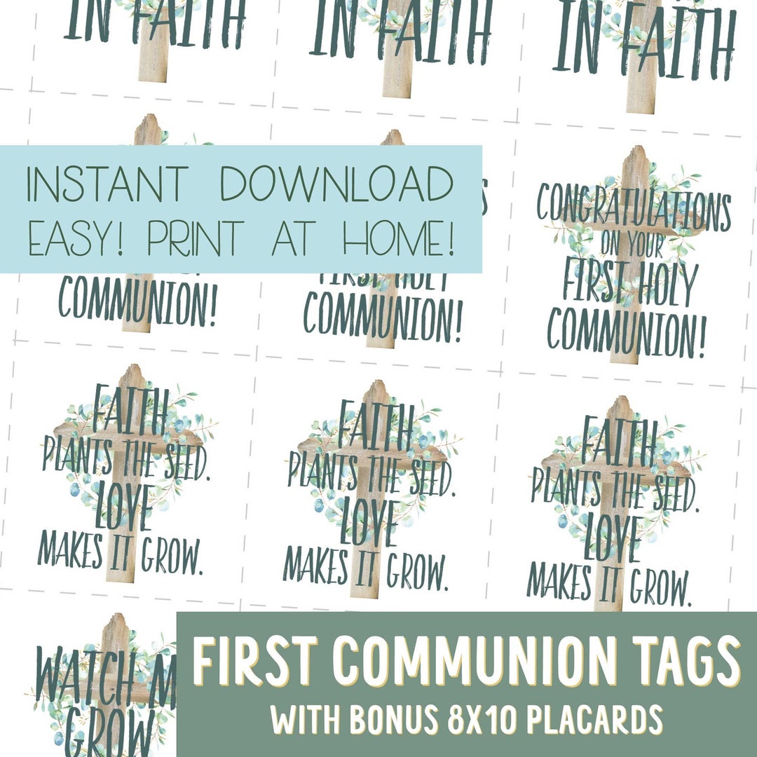 First Communion, Print at Home, Holy Communion, Favor Tags, DIY Tags ...