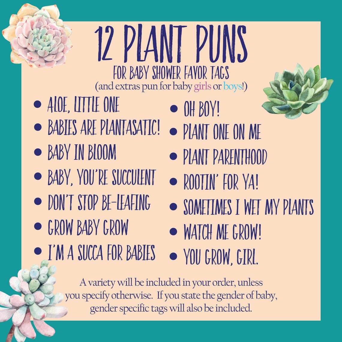 25 Baby Shower Favors Succulent Favors With Plant Puns & Baby Etsy