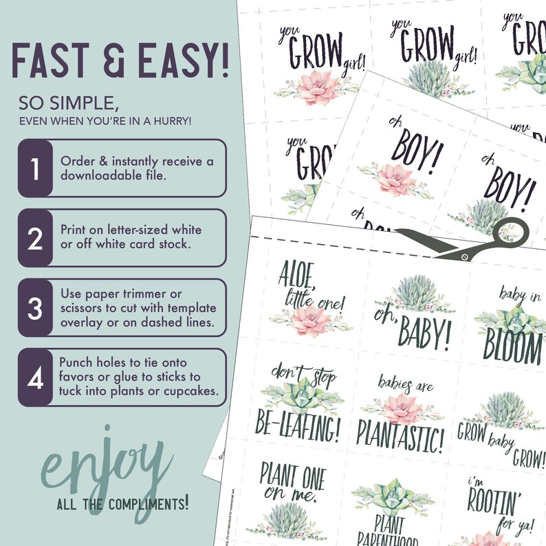 Succulent Baby Shower Tags, DIY Funny Plant Pun Tags, Succulent Theme Party Goods, Print at Home, Plant Theme Gift Tags #BBSUCC42 image 4