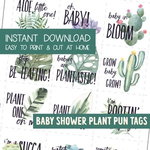 Pflanze Baby Wortspiel Tags, Baby-Dusche-Pflanze Thema Wortspiel Tags, DIY Favor Tags, Baby-Dusche Favor Tags, lustige Baby Wortspiele, einfach sofort druckbar