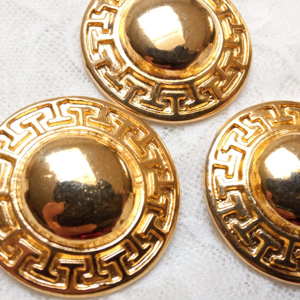 3 large metal buttons 32 mm, 90s gold-plated, Italian vintage, Versace style, also historical Roman, heavy, with shank