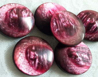 10 plastic buttons, 23 mm, with shank, 90s, burgundy shades, marble effect, 3d