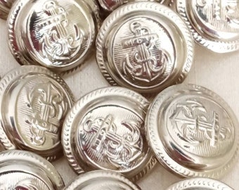 8 military naval style buttons, military style, silver buttons, silver color 20 mm