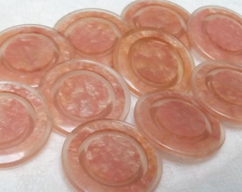 10 buttons 27 mm, with circles, light, antique pink color, plastic, authentic vintage Italy 90s, very light, for knitting,