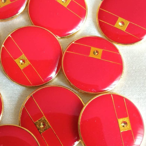 10 Boutons boutons en métal, émail italien vintage des années 80, bore et rouge, 2 cm, 22 mm