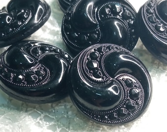 6 bottoni medie 22 mm gioiello di vetro nero, molto lucidi, bottoni  particolari, stile bohemian