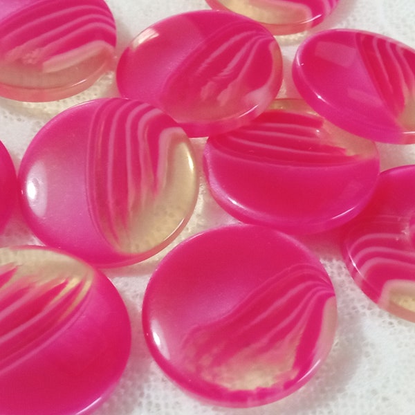 8 buttons 22 mm, plastic, barby fuchsia pink, semi-transparent, shiny, flat, with shank, vintage Italy 80s, for shirts, jackets