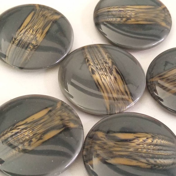 5 large plastic buttons, with shank, 90s streaked gray, marble effect 34 mm, for coat, fur, jacket