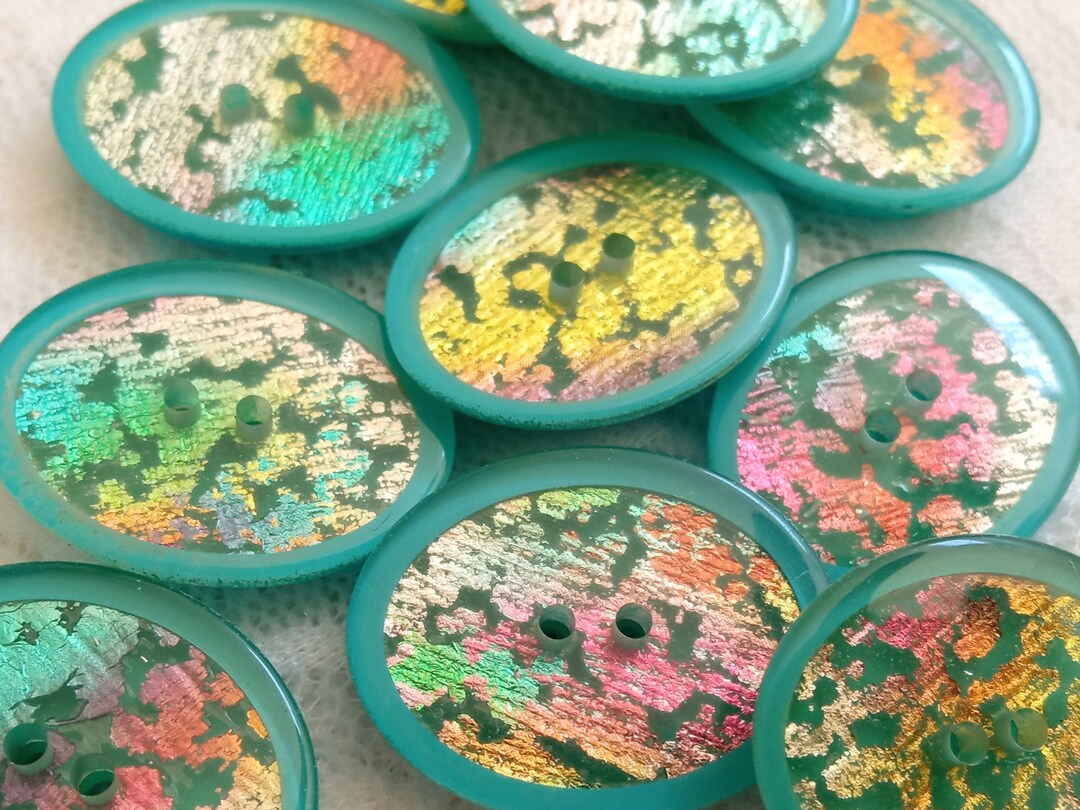 10 Oval Plastic Buttons, 2016 Mm, Light Blue Turquoise Color With ...