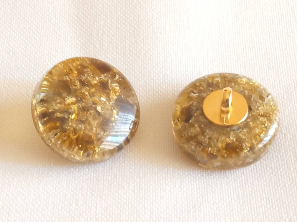 8 Beautiful and Unique Round Fiberglass Buttons, Amber Look, 25 Mm, 5 Mm High, With Shank