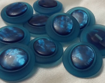 8 bottoni di plastica italiani anni '90 25 mm qualità superiore, azzurro e blù effetto marmo
