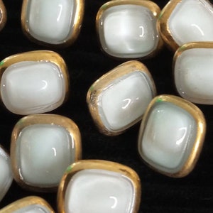 10 very small glass buttons 10 mm, really tiny, made in Italy in 1960, white and gold color