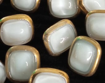 10 bottoni molto piccoli di vetro 10 mm, davvero minuscoli,produzione Italia 1960, colore bianco e oro