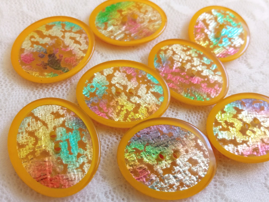 8 Oval Plastic Buttons, 2520 Mm, Color Gradient Yellow Rainbow Vintage ...