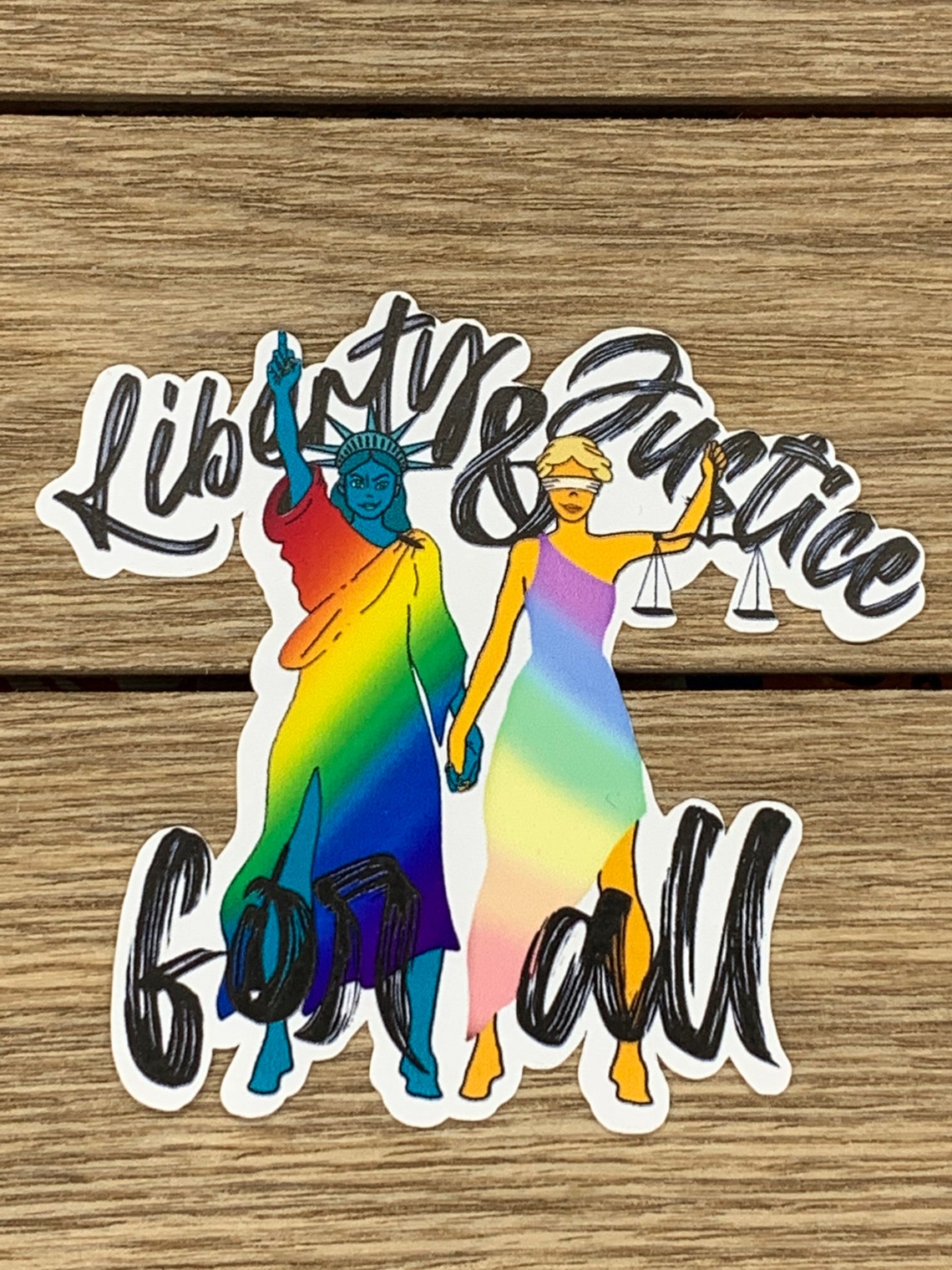 With Liberty And Justice For All Bumper Sticker // Lady Liberty, Statue Of Liberty, Lady Liberty Sticker