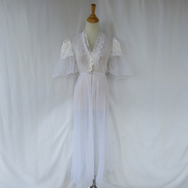 Vintage 60s 70s Val Mode Lacy Sheer Transparent Open Front Flared Long Maxi Nightgown Robe Retro Wedding USA | read description | Glam Garb