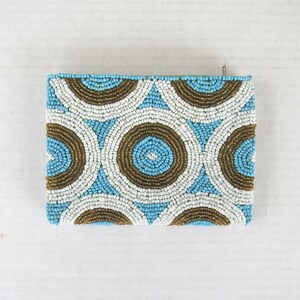 Vintage 80s 90s Geometryczny wzór koralikowy Szklane koraliki Nasiona Zapinany na zamek Etui na karty i monety Retro Południowo-Zachodni | Przeczytaj opis | Elegancki ubiór