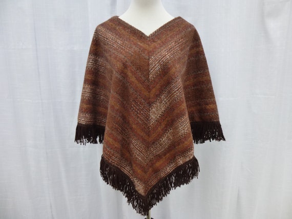 Vintage 70s Bleeker Street Striped Poncho Pull-over Sweater S
