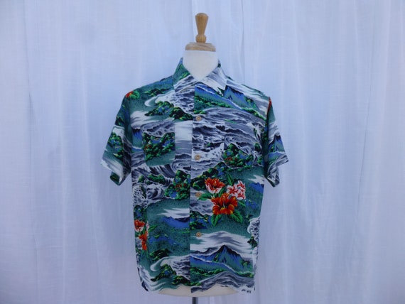 Vintage 50s Penney's 100% Rayon Hawaiian Ocean Pr… - image 1