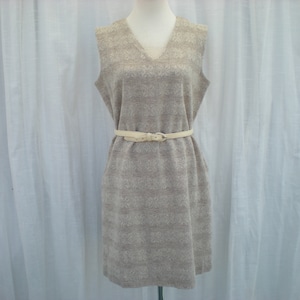 Vintage 70s Wool Blend Sleeveless Dress: Pockets, Snowflake Textured Retro Mod | read description