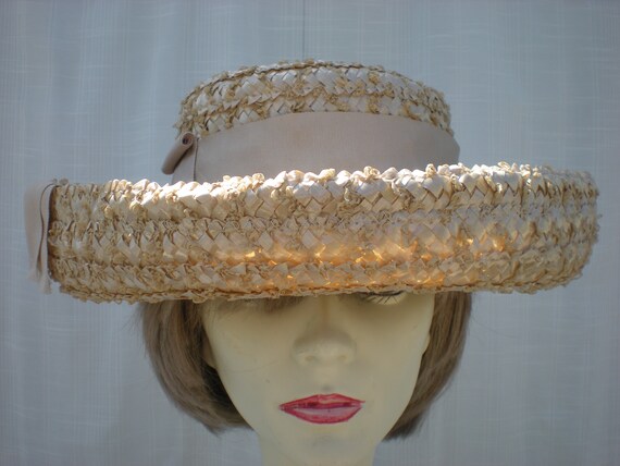 Vintage 60s Modern Miss Formal Straw Sun Bucket H… - image 3