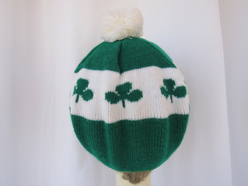 Glam Garb read description Vintage 80s 90s Erin Go Bragh Clover Logo Irish Sports Knitted Cap Pom-Pom Tamer Brim Hat Ireland Forever