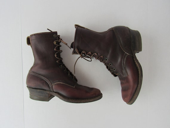 Vintage 60s 70s Western Lace-up Genuine Leather Hi