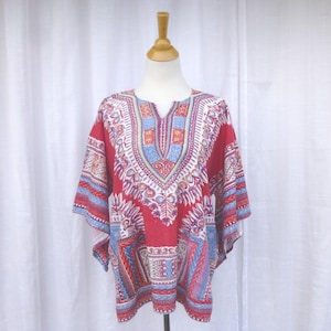 Haut tunique 100 % coton Naqvi's vintage des années 70 : Bohème floral géométrique ethnique africain | lire la description