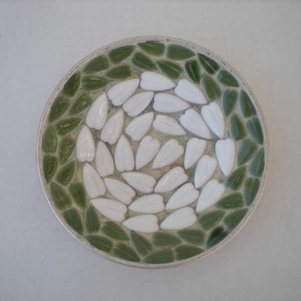 Vintage 60s Japanese Modern Art Mosaic Hand Crafted Ceramic Leaf Petals Round Dish Tray Mid-Century Retro | read description | Glam Garb