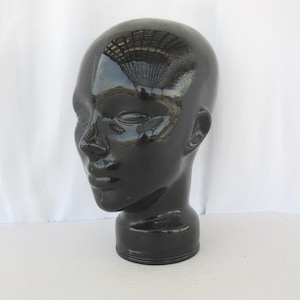 Vintage 60s 70s Black Glossy Head Sculpture: Mid-Century Mannequin Display Statue Retro| read description