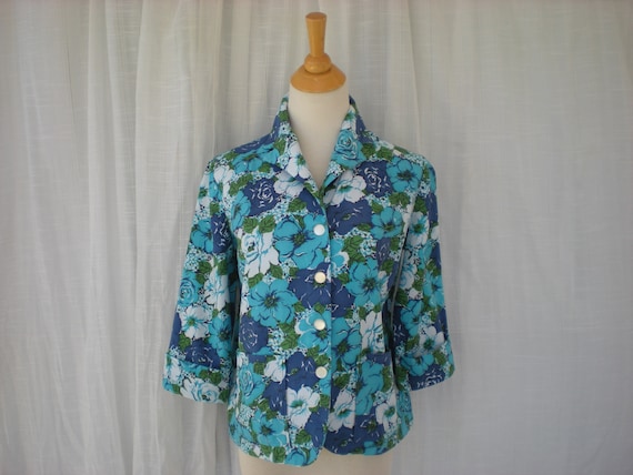 Vintage 1960s Donnkenny Floral Fitted Short Blazer Turquoise | Etsy