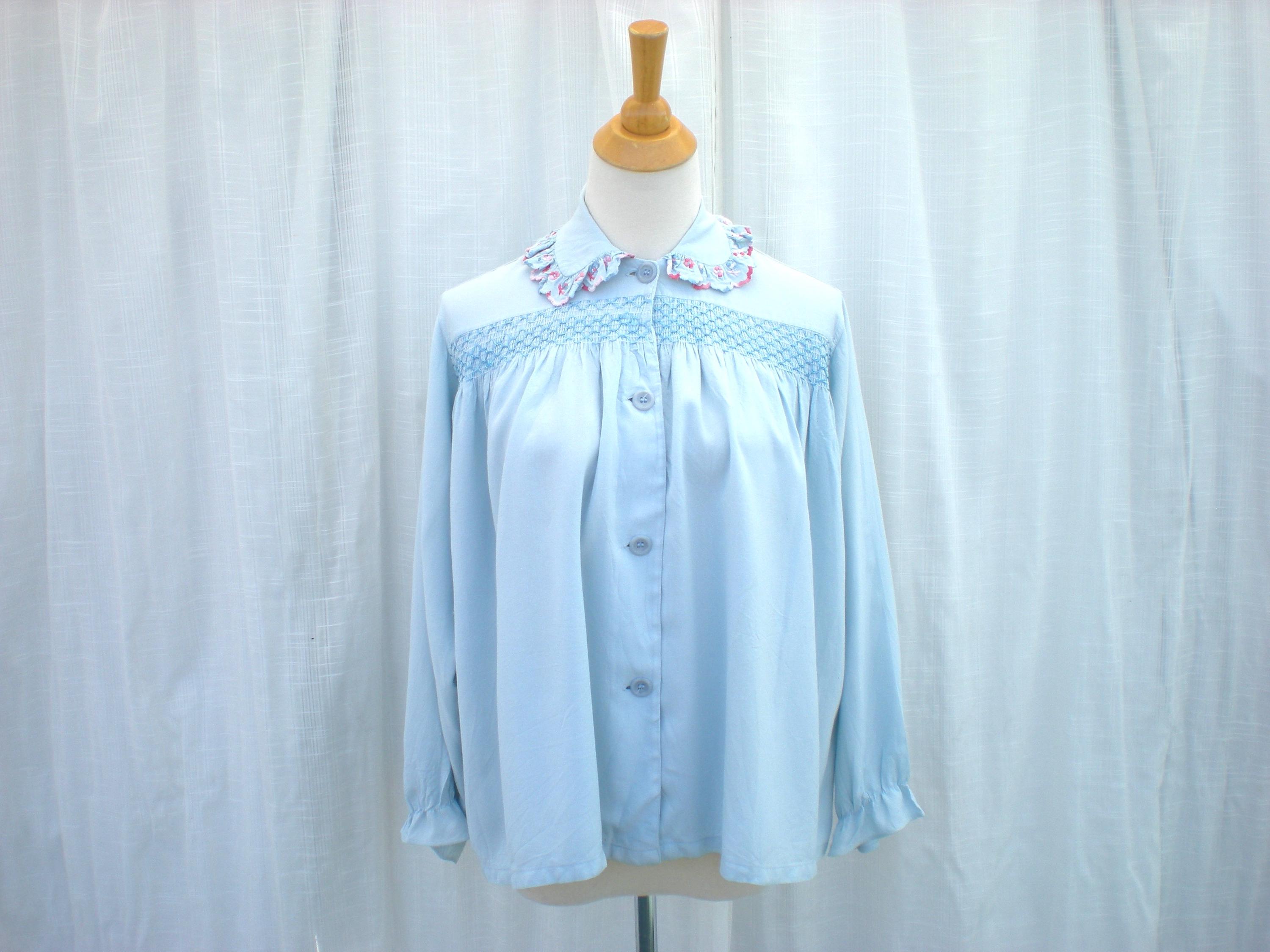 Vintage 60s Tommies Embroidered Nightshirt Top: Pastel Cotton