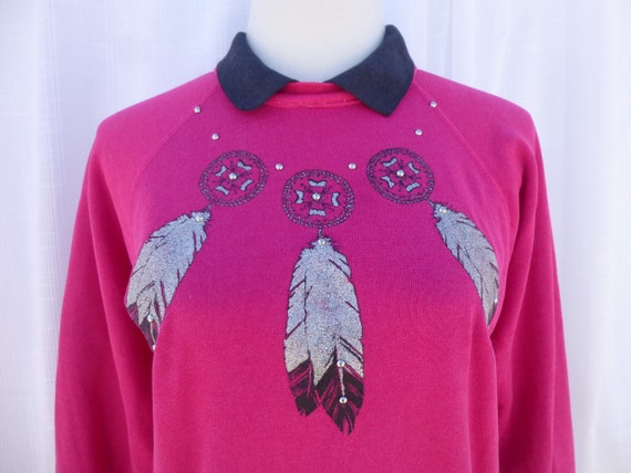 Vintage 80s Native Tribal Feather Studs Sweatshir… - image 3