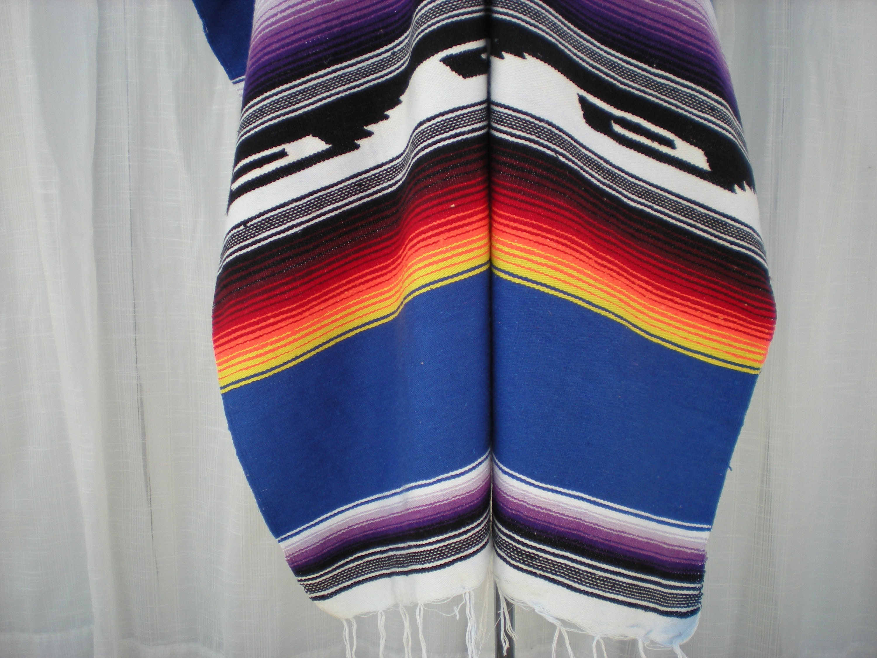 Vintage 80s 90s Aztec Striped Poncho Blanket Unisex OSFA Blue - Etsy