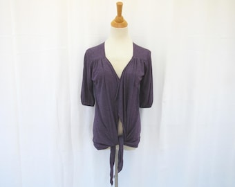 Vintage Y2K L.A. Movers Heather Purple Knit Shrug Cardigan Sweater: Tie Front | read description