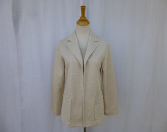 Vintage 70s Fire Islander Blazer Jacket Cream Textured Stretchy Jersey Notch Collar Long Sleeve Pockets Retro | read description | Glam Garb