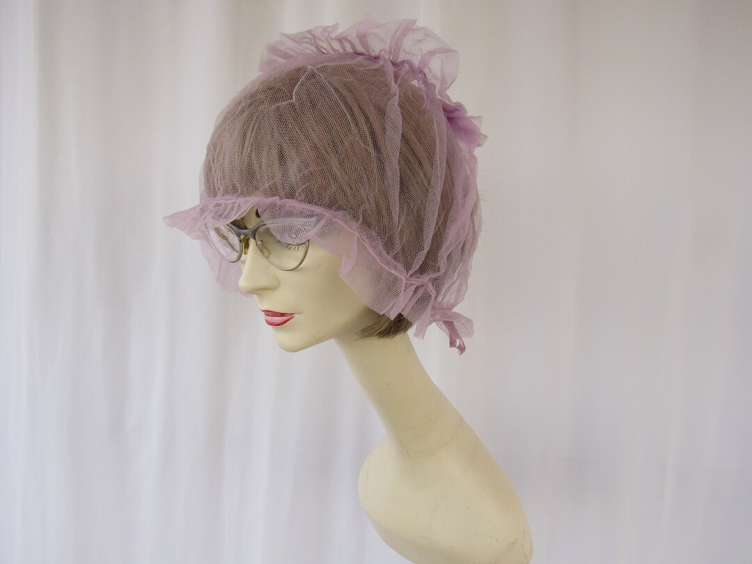 Vintage 50s 60s Sheer Tulle Net Ruffle Coiffure Curler Roller Cover Tie