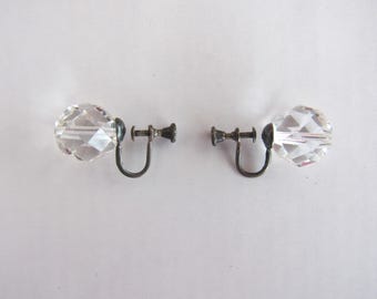 Pendientes vintage Art Déco de plata de ley con bola de cristal y cierre de rosca (años 30 y 40) / leer descripción