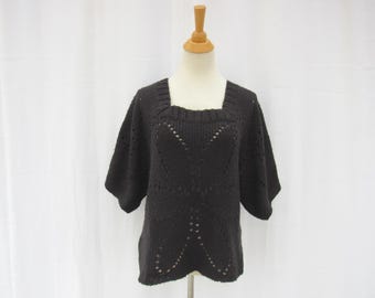 Vintage Y2K Apostrophe Floral Knit Sweater: Acrylic Short Sleeve Pullover Boho | read description