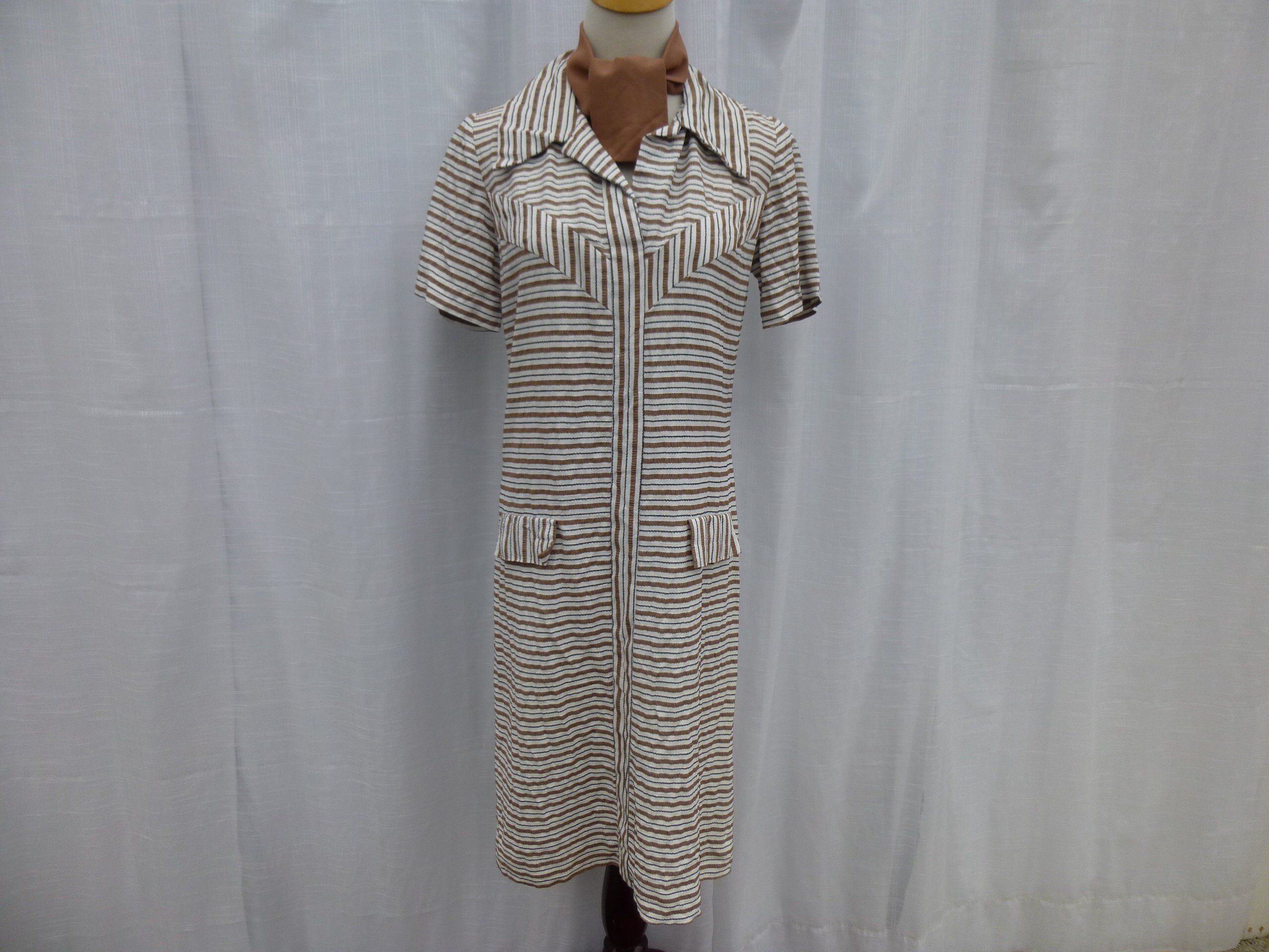 Vintage 60s Cay Artley Striped A-Line Dress Cream Beige Brown | Etsy