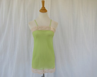 Vintage 60s Lacy Spaghetti Straps Sheer Camisole Short Slip Dress Chartreuse Negligee Boudoir Pin-Up Retro USA| read description | Glam Garb