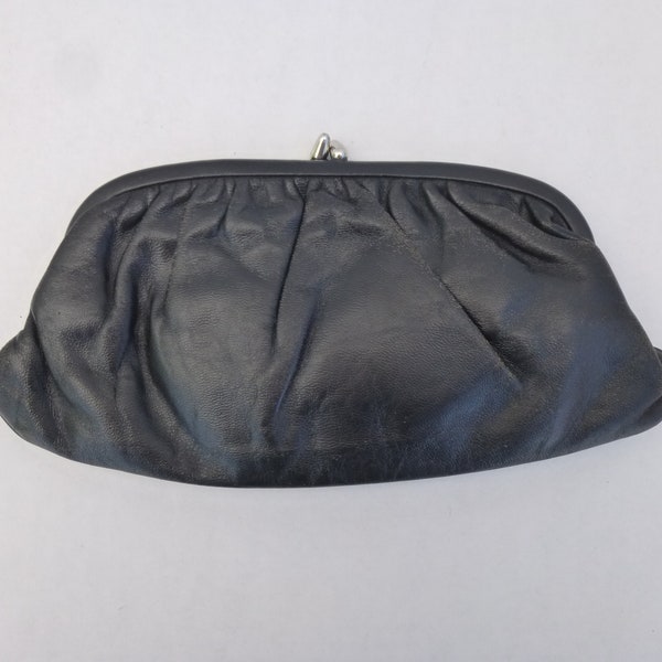 Vintage 50s 60s Genuine Leather Clutch Small Evening Handbag Lined Make-Up Clasp Mid-Century Purse Retro Mod | read description | Glam Garb