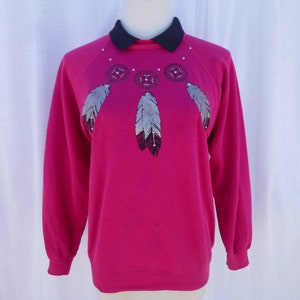 Vintage Feather Print Casual Cotton Sweatshirt main image 1