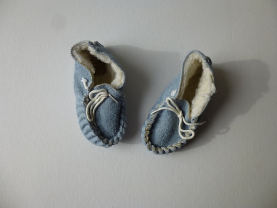 Vintage 80s English Baby Boy Booties Toddlers Sue… - image 1