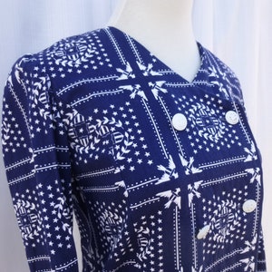 Vintage 60s Gigette Nautical Eagle Crest Star Emblem Geometric Print Cotton Double Buttoned Navy Blouse Retro read description Glam Garb image 5