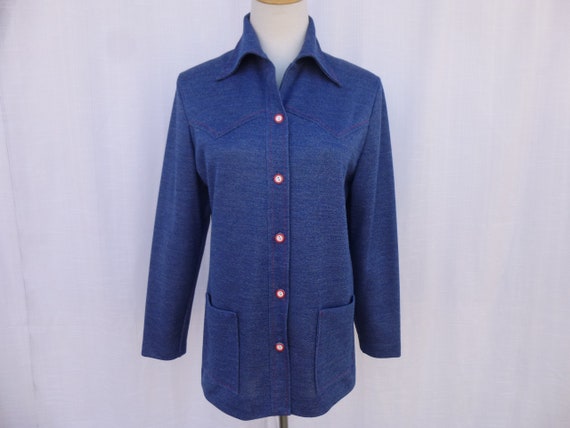 Vintage 70s Faux Denim Jersey Knit Polyester Jean… - image 2