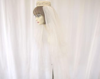 Corona de novia vintage de cuentas de los años 80 y 90: tocado de velo de novia de tul / leer descripción