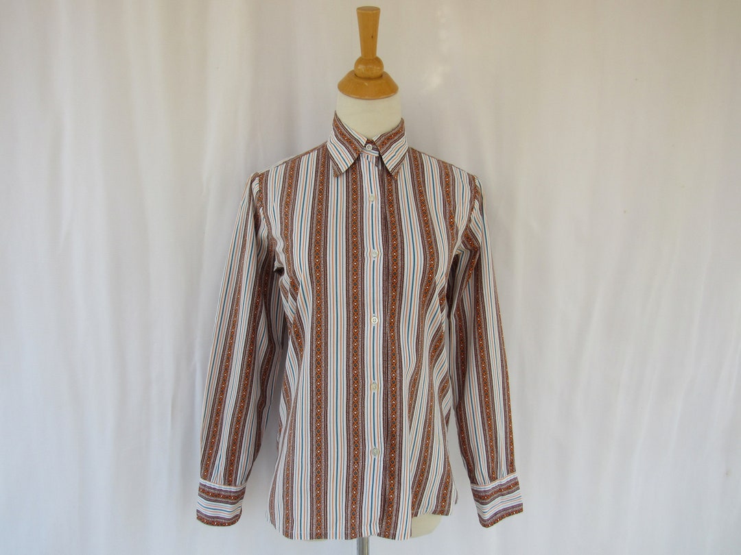 Vintage 60s 70s Adelaar Aztec Striped Print Cotton Blouse Shirt Top ...