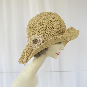 Vintage 80s 90s Boho Chic Wide Brim Raffia Straw Sun Hat Ribbon Womens OSFM Generic Women main image 3