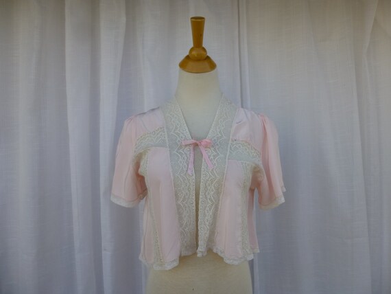 Vintage 40s 50s Lacy Night Bed-Jacket Short Robe P